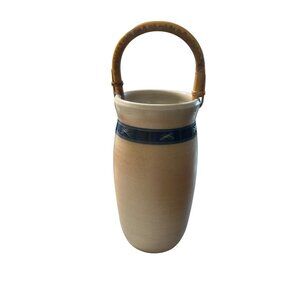 Buck Pottery Studio Art Vase Utensil Holder Bamboo Handle Signed TX 13.5" Tall